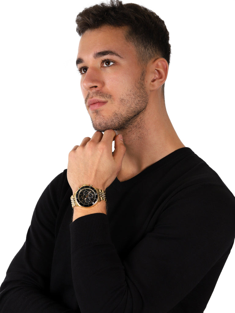 Michael Kors Bayville Chronograph Black Dial Gold Steel Strap Watch For Men - MK8726 Buy Now By Michael Kors