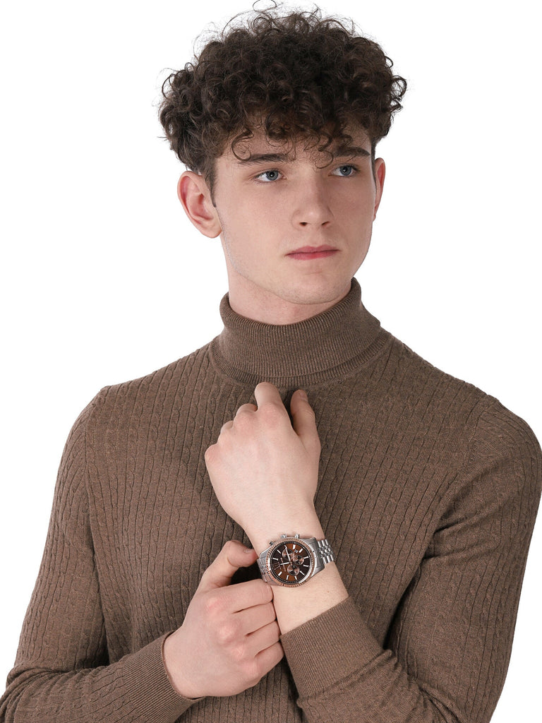 Michael Kors Lexington Chronograph Brown Dial Silver Steel Strap Watch For Men - MK8732 Buy Now By Michael Kors