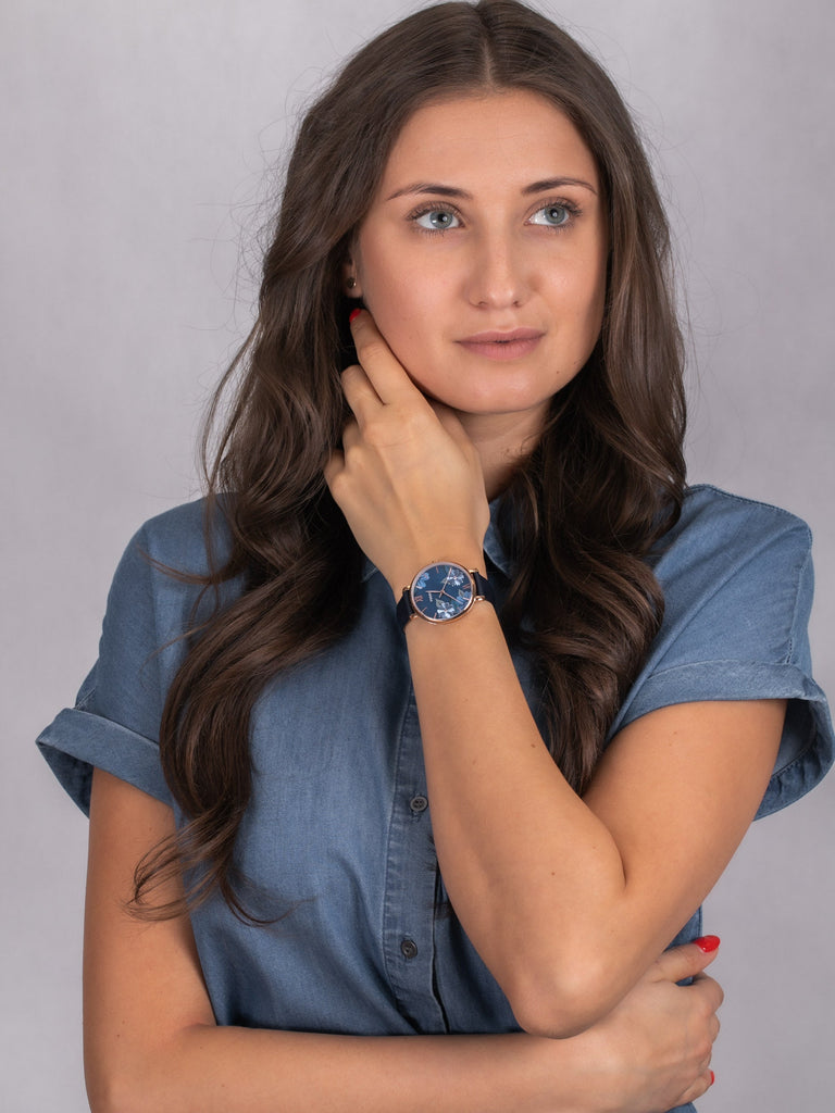 Fossil Jacqueline Blue Dial Blue Leather Strap Watch for Women - ES4673 Buy Now By Fossil