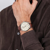 Tommy Hilfiger Gavin Chronograph White Dial Brown Leather Strap Watch for Men - 1791467