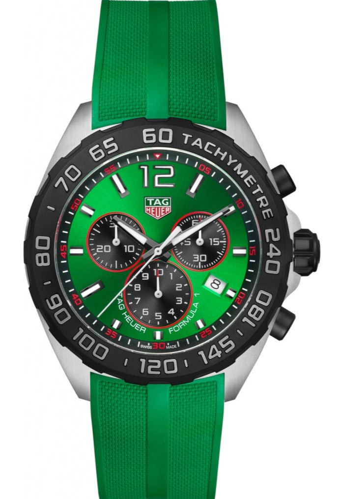 Tag Heuer Formula 1 Chronograph Green Dial Green Rubber Strap Watch for Men - CAZ101AP.FT8056 Buy Now By Tag Heuer