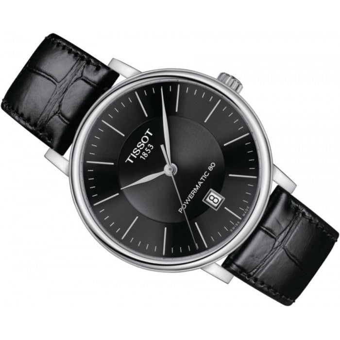 Tissot Carson Premium Powermatic 80 Black Dial Black Leather Strap Watch For Men - T122.407.16.051.00 Buy Now By Tissot