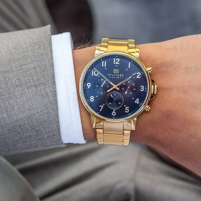 Tommy Hilfiger Daniel Chronograph Blue Dial Gold Steel Strap Watch for Men - 1710384 Buy Now By Tommy Hilfiger