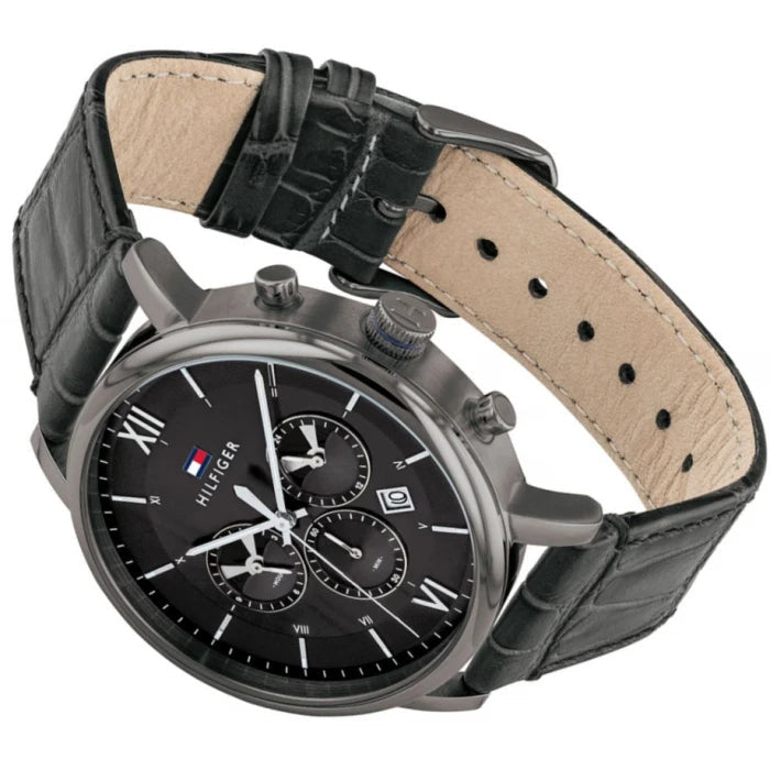 Tommy Hilfiger Evan Black Dial Black Leather Strap Watch for Men - 1710395 Buy Now By Tommy Hilfiger