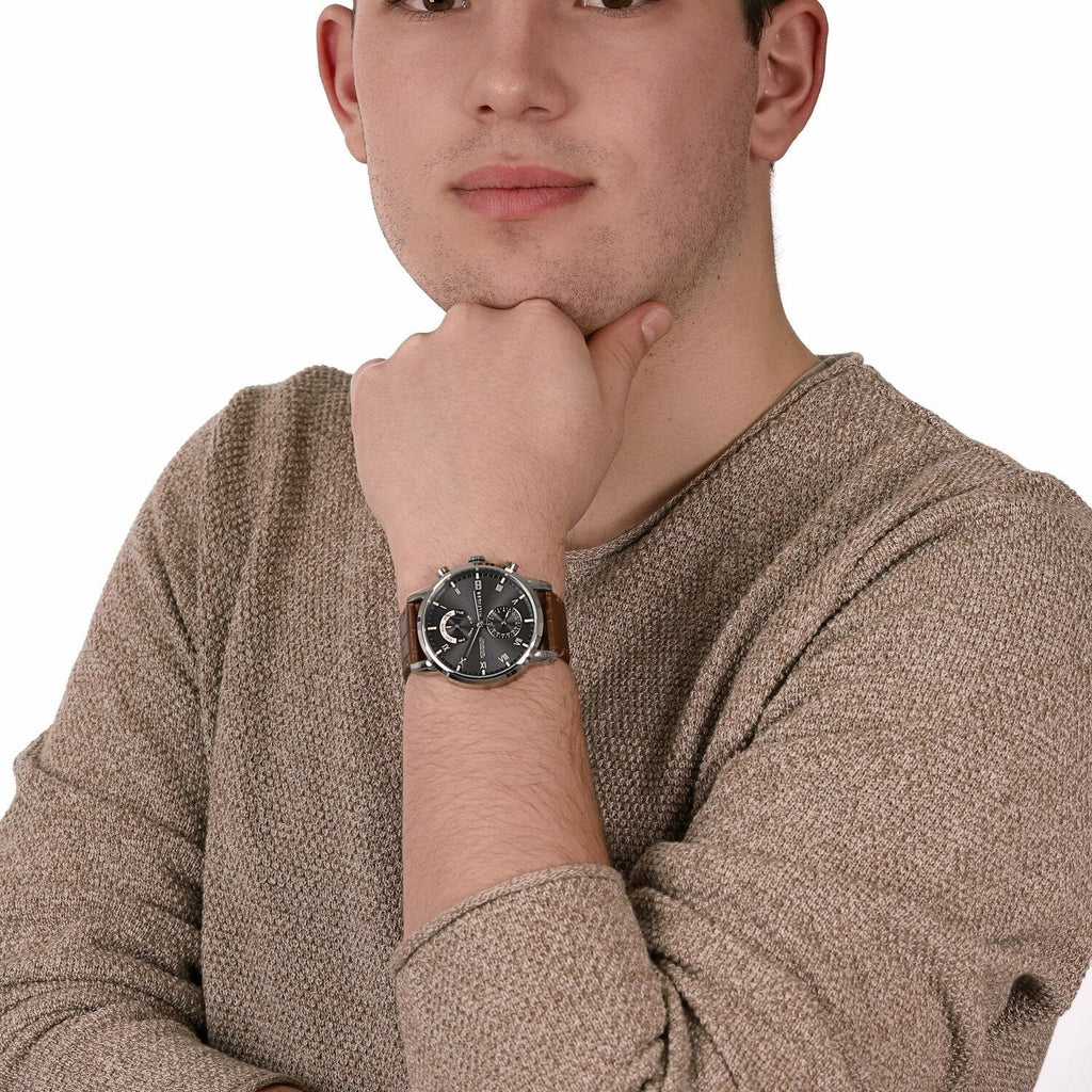 Tommy Hilfiger Kane Grey Dial Brown Leather Strap Watch for Men - 1710398 Buy Now By Tommy Hilfiger