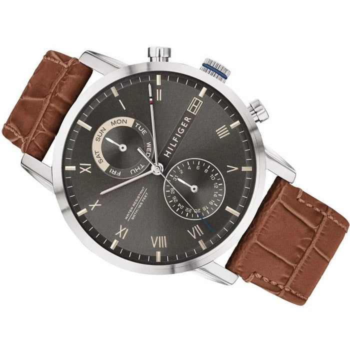 Tommy Hilfiger Kane Grey Dial Brown Leather Strap Watch for Men - 1710398 Buy Now By Tommy Hilfiger