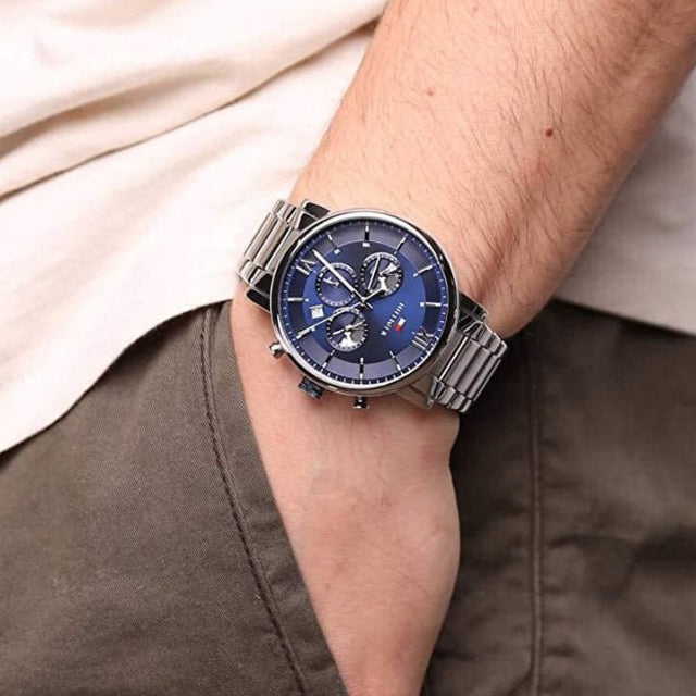 Tommy Hilfiger Evan Chronograph Blue Dial Silver Steel Strap Watch For Men - 1710409 Buy Now By Tommy Hilfiger