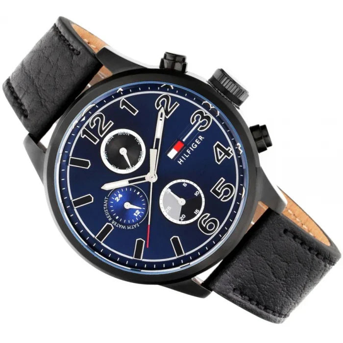 Tommy Hilfiger Jackson Quartz Blue Dial Black Leather Strap Watch for Men - 1791241 Buy Now By Tommy Hilfiger