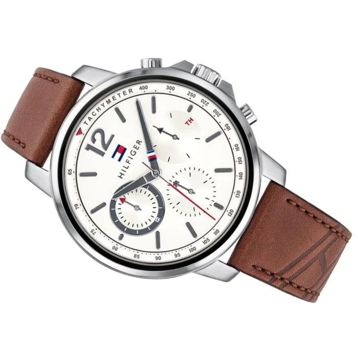 Tommy Hilfiger Landon Chronograph White Dial Brown Leather Strap Watch for Men - 1791531 Buy Now By Tommy Hilfiger