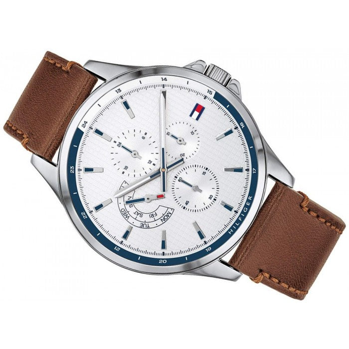 Tommy Hilfiger Multi Function Quartz White Dial Brown Leather Strap Watch for Men - 1791614 Buy Now By Tommy Hilfiger