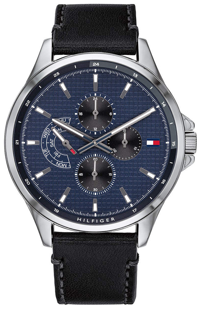 Tommy Hilfiger Shawn Multifunction Quartz Blue Dial Black Leather Strap Watch for Men - 1791616 Buy Now By Tommy Hilfiger