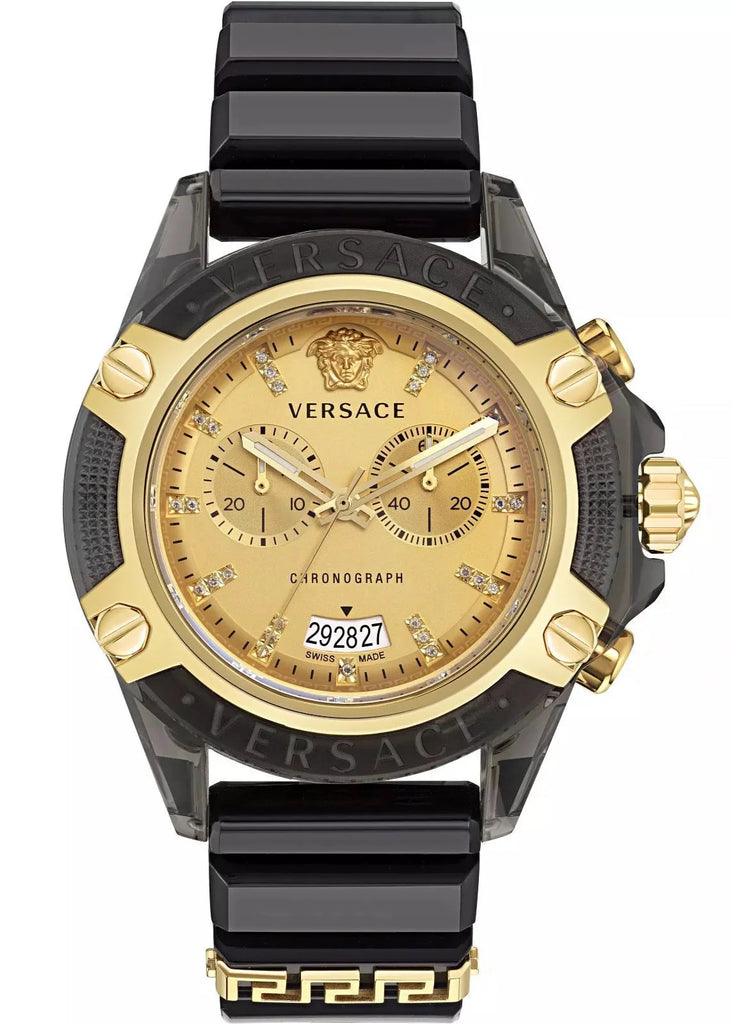 Versace Icon Active Chrono Gold Dial Black Silicone Strap Unisex Watch - VEZ701623 Buy Now By Versace