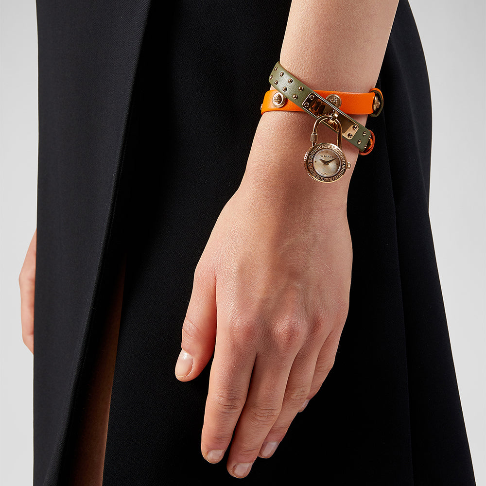 Versace Medusa Lock Icon Quartz Beige Dial Green Leather Strap Watch for Women - VEDW00519 Buy Now By Versace