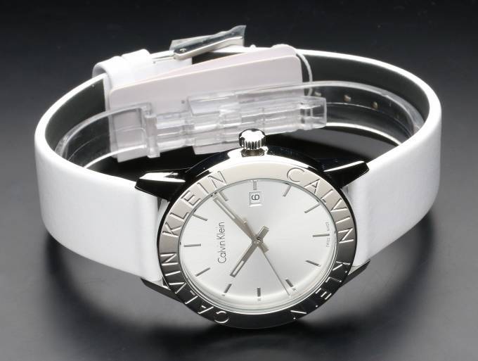 Calvin Klein Steady Silver Dial White Leather Strap Watch for Women - K7Q211L6 Buy Now By Calvin Klein
