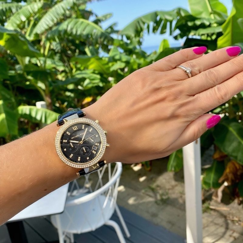 Michael Kors Parker Chronograph Black Dial Black Leather Strap Watch For Women - MK6984 Buy Now By Michael Kors