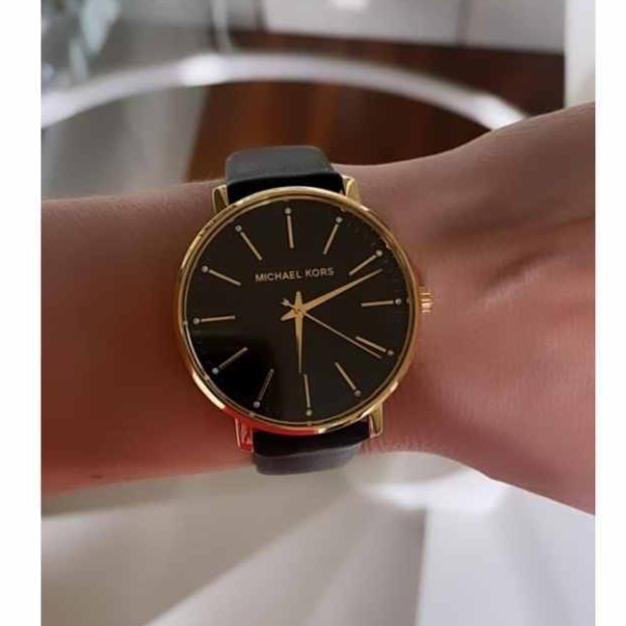 Michael Kors Pyper Black Dial Black Leather Strap Watch For Women - MK2747