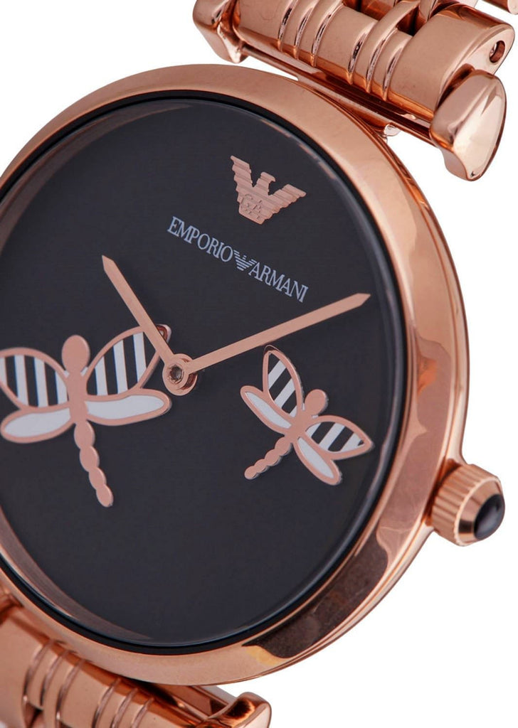Emporio Armani Gianni T Bar Black Dial Rose Gold Steel Strap Watch For Women - AR11206 Buy Now By Emporio Armani