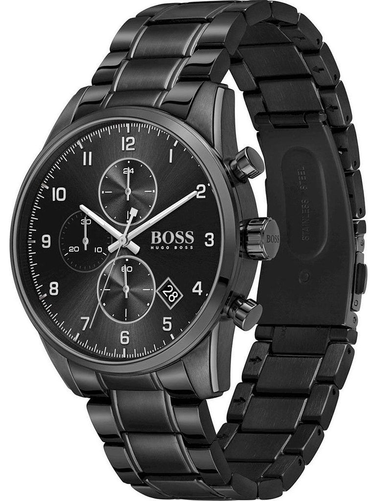 Hugo Boss Skymaster Chronograph Black Dial Black Steel Strap Watch for Men - 1513785 Buy Now By Hugo Boss