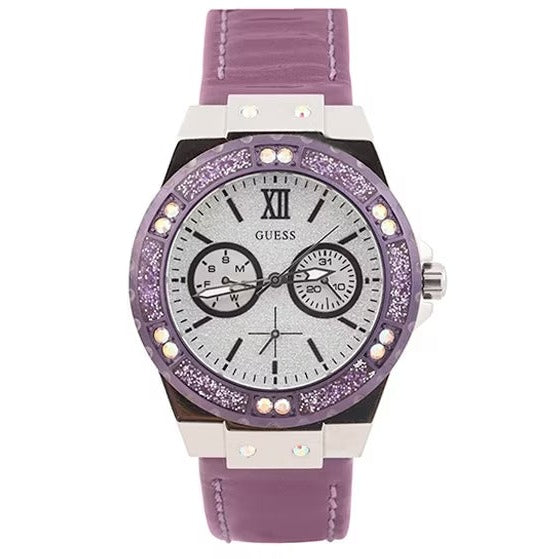 Guess Limelight Quartz Silver Dial Purple Leather Strap Watch For Women - W0775L6 Buy Now By Guess