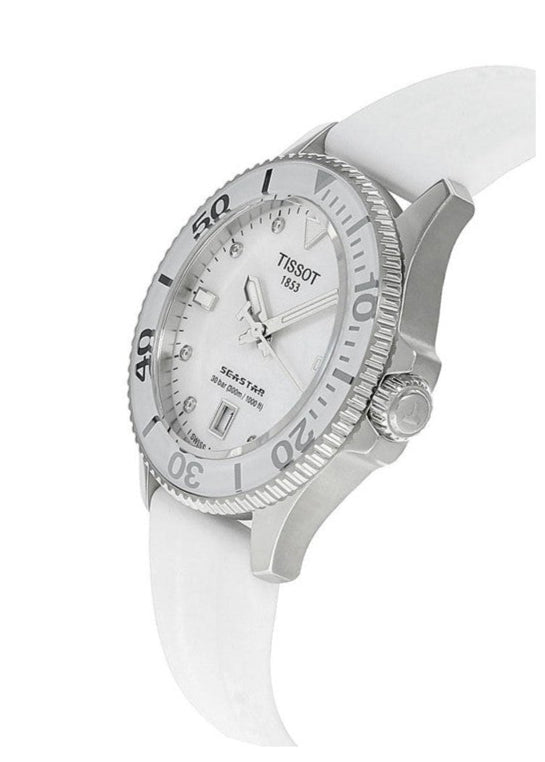 Tissot Seastar 1000 Mother of Pearl White Dial White Rubber Strap Watch for Women - T120.210.17.116.00 Buy Now By Tissot