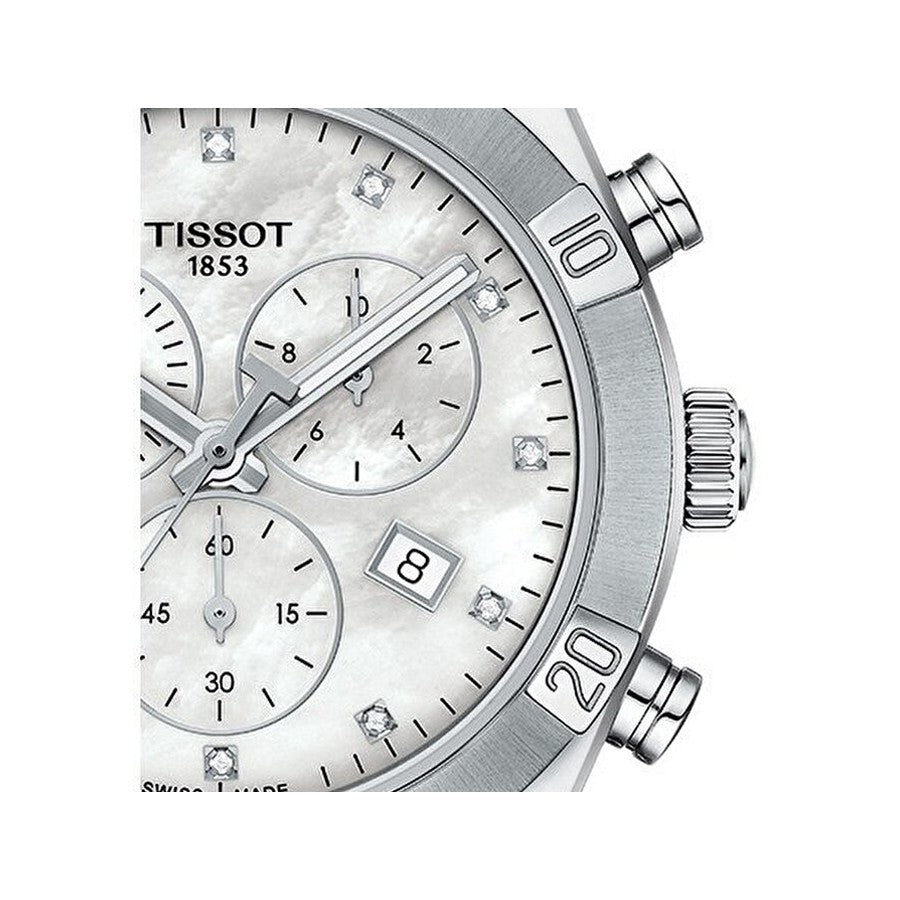 Tissot PR 100 Sport Chic Chronograph Diamonds Mother of Pearl Dial Silver Steel Strap Watch for Women - T101.917.11.116.00 Buy Now By Tissot