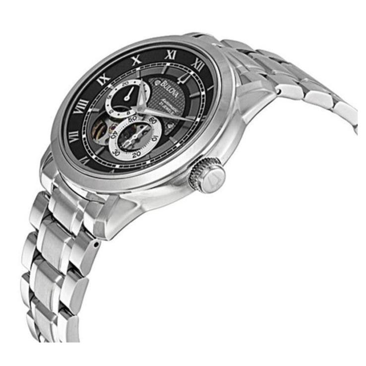 Bulova BVA Dual Aperture Black Dial Silver Steel Strap Watch for Men - 96A119 Buy Now By Bulova
