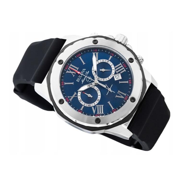 Bulova Marine Star Blue Dial Black Silicone Strap Watch for Men - 98B258 Buy Now By Bulova