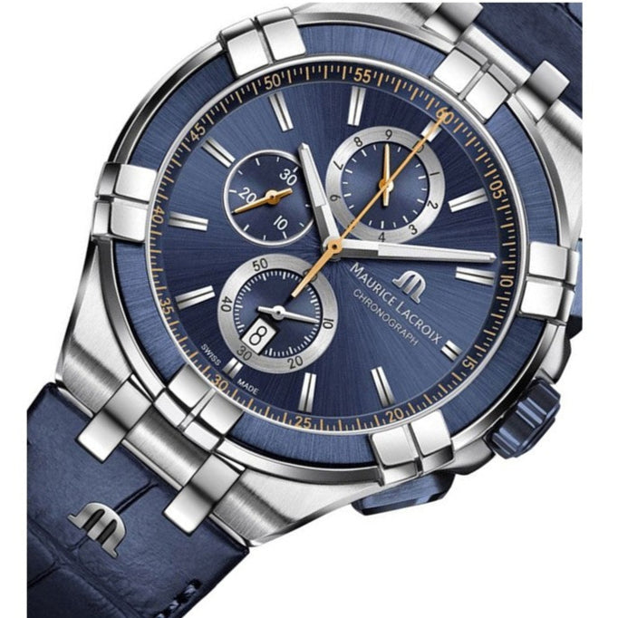 Maurice Lacroix Aikon Chronograph Blue Dial Blue Leather Strap Watch For Men - AI1018-SS001-432-4 Buy Now By Maurice Lacroix