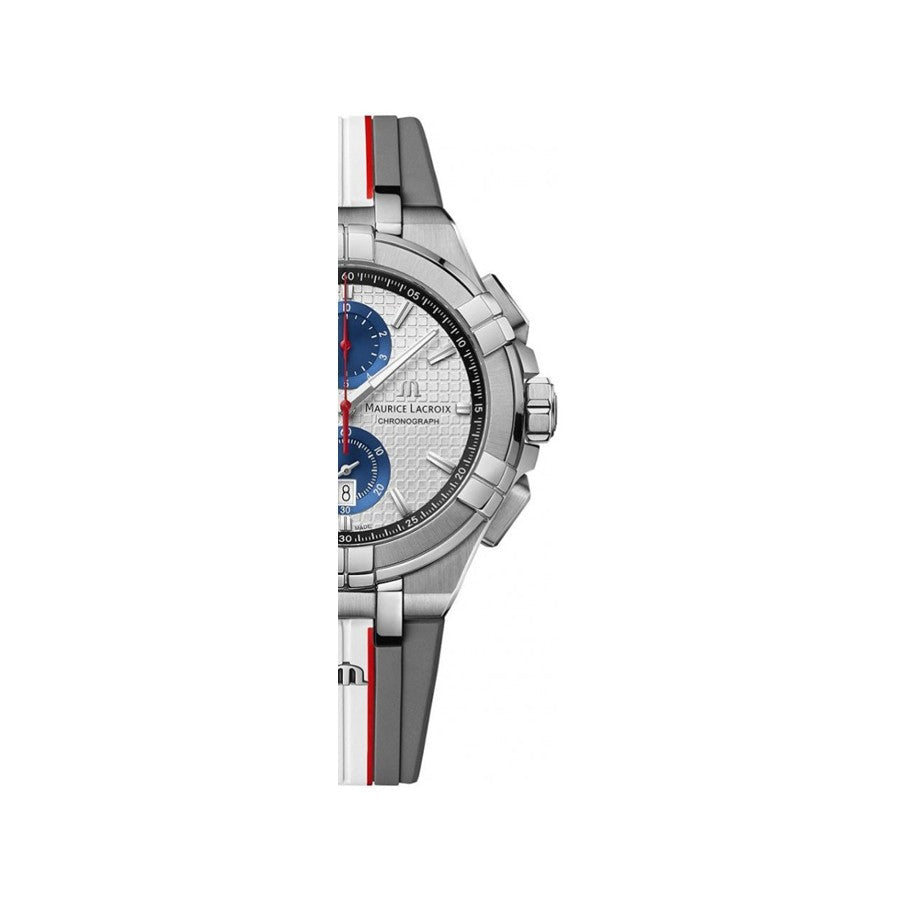 Maurice Lacroix Aikon Chronograph Special Edition Mahindra Racing Silver Dial Grey Rubber Strap Watch for Men - AI1018-TT031-130-2 Buy Now By Maurice Lacroix