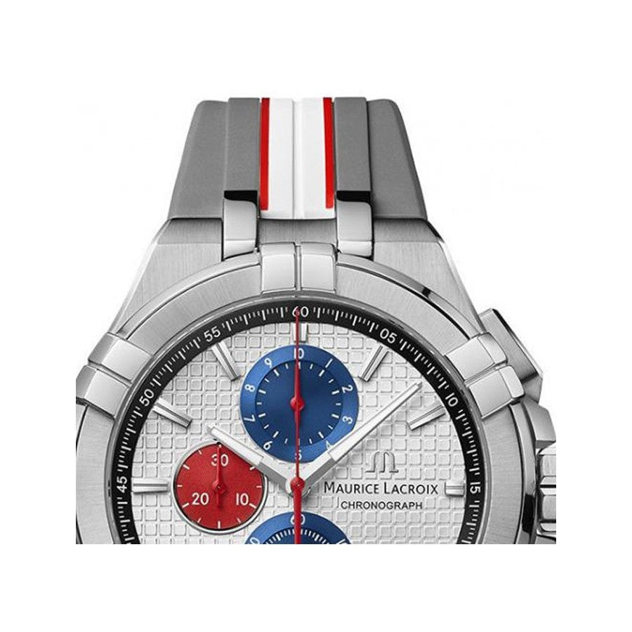 Maurice Lacroix Aikon Chronograph Special Edition Mahindra Racing Silver Dial Grey Rubber Strap Watch for Men - AI1018-TT031-130-2 Buy Now By Maurice Lacroix