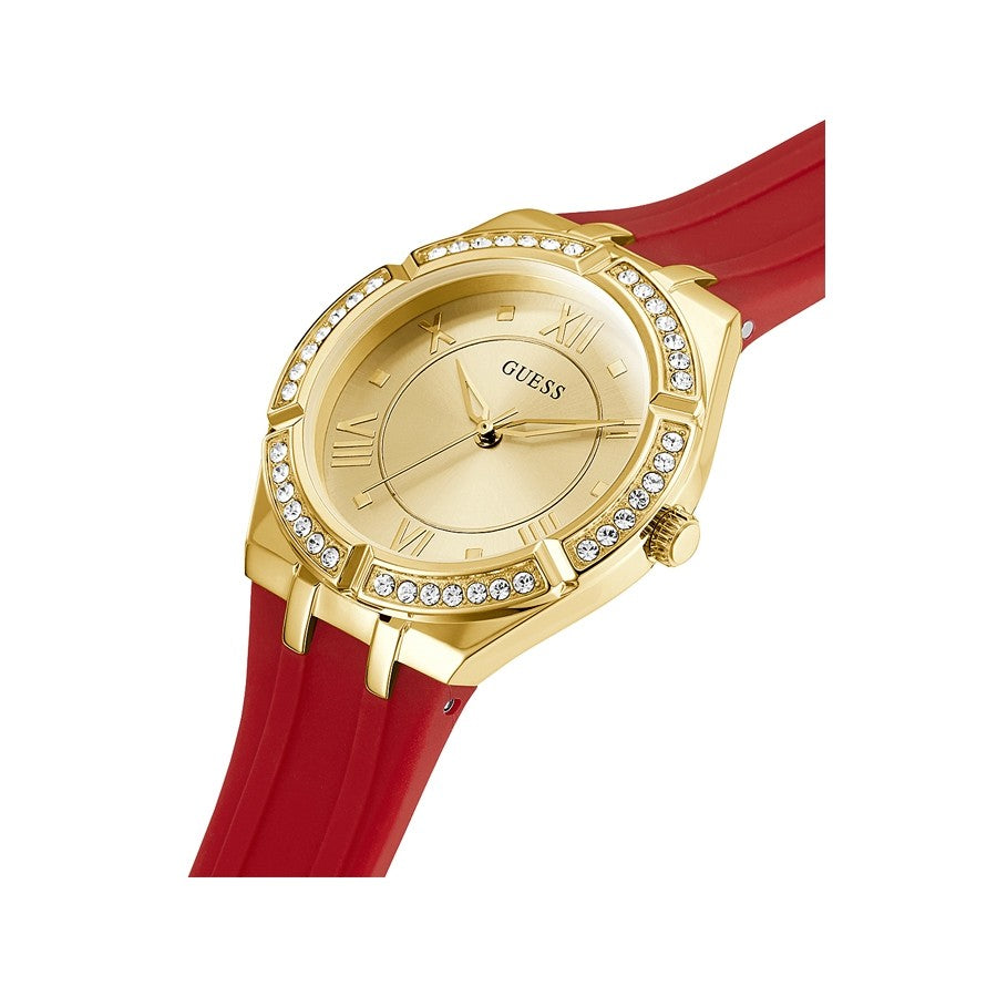 Guess Cosmo Diamonds Gold Dial Red Rubber Strap Watch for Women - GW0034L6 Buy Now By Guess