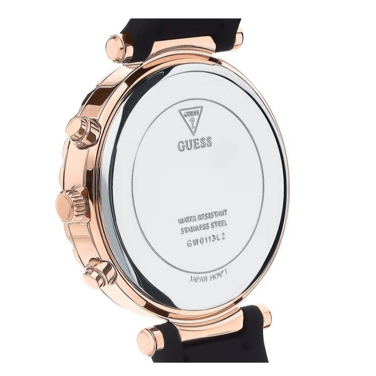 Guess Solstice Diamonds Black Mother of Pearl Dial Black Rubber Strap Watch for Women - GW0113L2 Buy Now By Guess