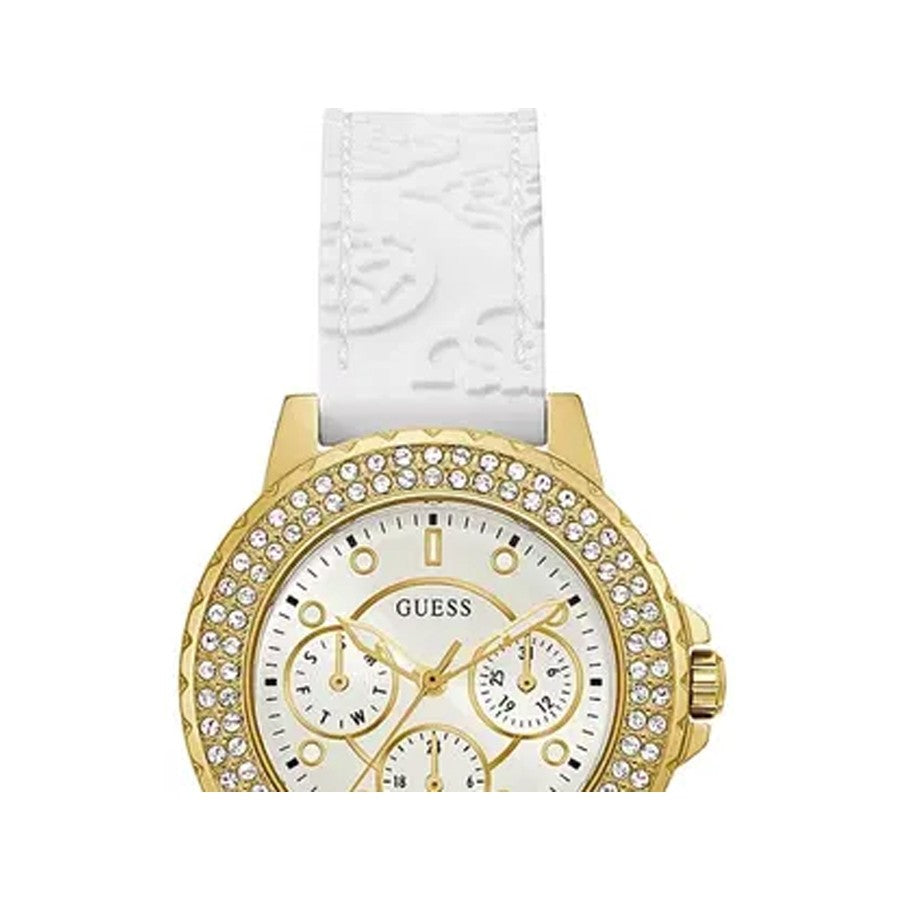 Guess Crown Jewel Multifunction Diamonds White Dial White Leather Strap Watch for Women - GW0411L1 Buy Now By Guess