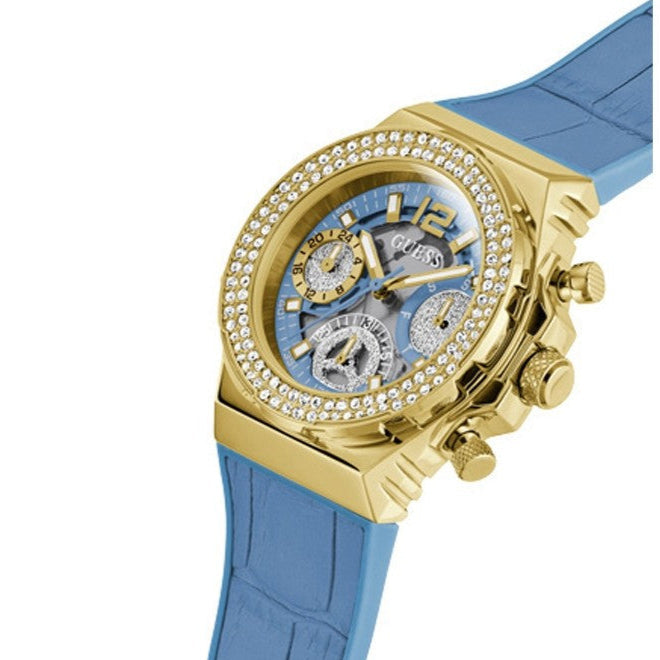 Guess Fusion Chronograph Blue Dial Blue Leather Strap Watch For Women - GW0553L3 Buy Now By Guess