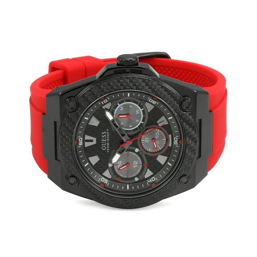 Guess Legacy Black Dial Red Silicone Strap Watch for Men - W1049G6 Buy Now By Guess