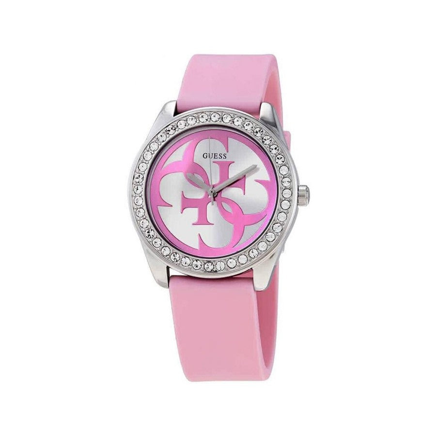 Guess G-Twist Diamonds Silver Dial Pink Rubber Strap Watch for Women - W1240L1 Buy Now By Guess