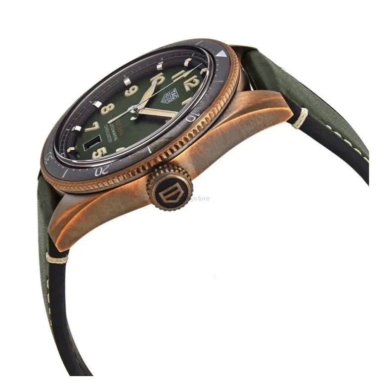 Tag Heuer Autavia Calibre 5 Automatic Olive Green Dial Green Leather Strap Watch for Men - WBE5190.FC8268 Buy Now By Tag Heuer
