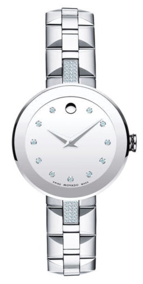 Movado Sapphire Diamonds Silver Dial Silver Steel Strap Watch For Women - 606814 Buy Now By Movado