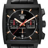 Tag Heuer Monaco Automatic Chronograph Black Dial Black Leather Strap Watch for Men - CBL2180.FC6497 Buy Now By Tag Heuer