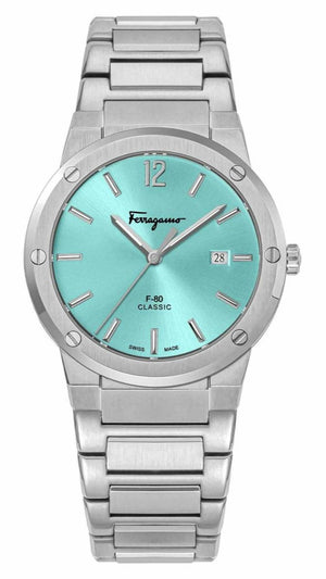 Salvatore Ferragamo F-80 Classic Tiffany Blue Dial Silver Steel Strap Watch for Men - SFDT02323 Buy Now By Salvatore Ferragamo