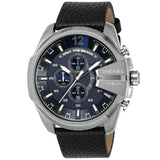 Diesel Mega Chief Chronograph Blue Dial Black Leather Strap Watch For Men - DZ4423 Buy Now By Diesel