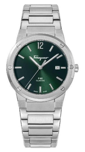 Salvatore Ferragamo F-80 Classic Green Dial Silver Steel Strap Watch for Men - SFDT02123 Buy Now By Salvatore Ferragamo
