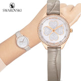 Swarovski Attract Clover Crystals Silver Dial Grey Leather Strap Watch for Women - 5653350 Buy Now By Swarovski