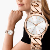Michael Kors Runway Three-Hand Silver Dial Rose Gold Steel Strap Watch for Women - MK7473 Buy Now By Michael Kors