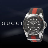 Gucci Dive Black Dial Red & Blue Nylon Strap Watch For Men - YA136210 Buy Now By Gucci