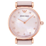 Emporio Armani Gianni T Bar Mother Of Pearl Pink Dial Pink Leather Strap Watch For Women - AR1958 Buy Now By Emporio Armani