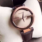 Gucci Interlocking G 18K Gold Black Dial Brown Leather Strap Watch For Women - YA133304 Buy Now By Gucci