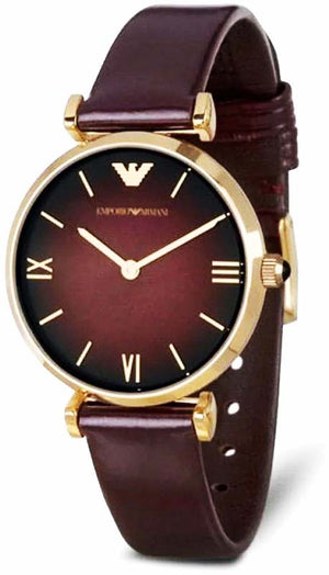 Emporio Armani Gianni T Bar Burgundy Dial Burgundy Leather Strap Watch For Women - AR1757 Buy Now By Emporio Armani