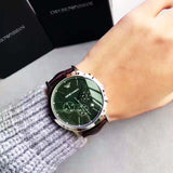 Emporio Armani Renato Chronograph Green Dial Brown Leather Strap Watch For Men - AR2493 Buy Now By Emporio Armani