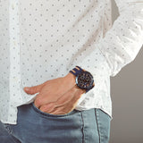 Guess Oasis Blue Dial Blue & Rose Gold Stainless Steel Strap Watch For Men - W0366G4 Buy Now By Guess